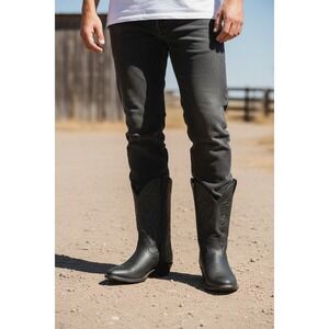 Dingo Cowboy Boots Mens Black Pebble Leather Pointed Toe Western 7240 Size 9.5 D
